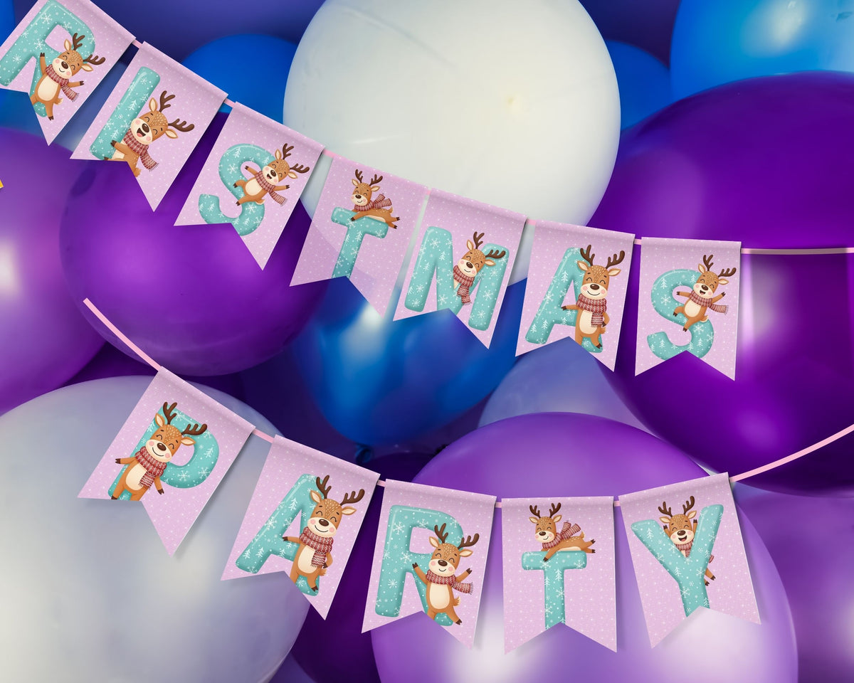 Pink Reindeer Pennant Banner Printable And Canva Template