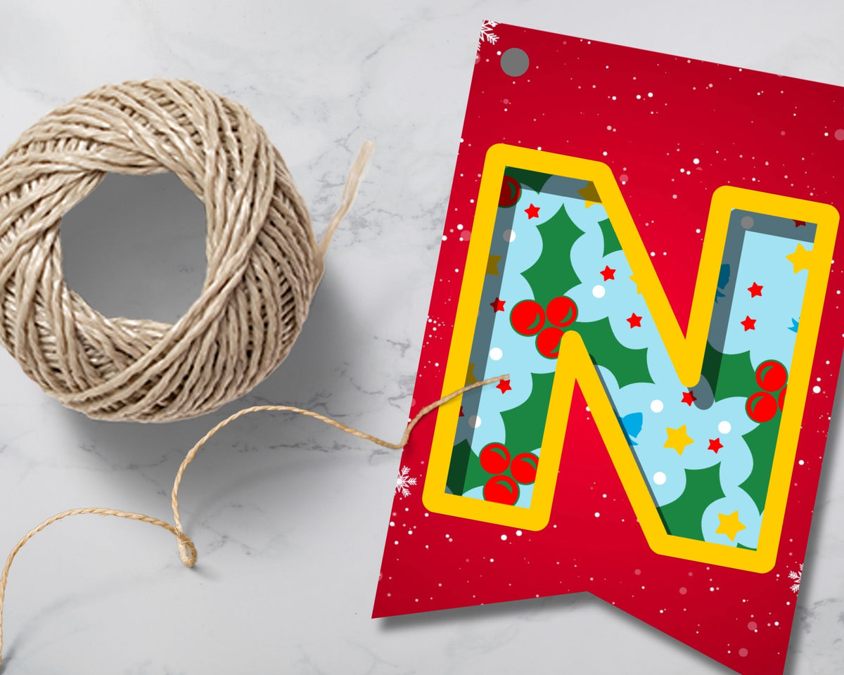 Christmas ABC Printable Pennant Banner with Canva Template