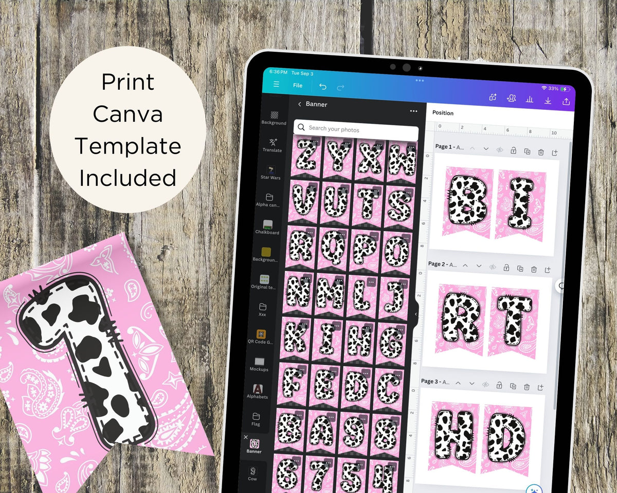 Cow Pink Bandana Pennant Banner Printable