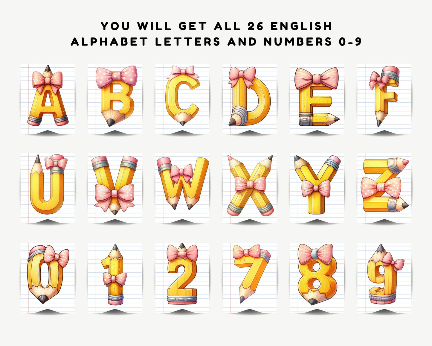 Back to School Banner DIY Printable with Pink Bow Pencil Alphabet