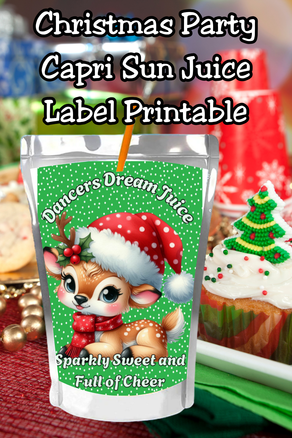 Reindeer Capri Sun Labels – Printable Christmas Drink Pouch Stickers for Kids