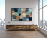 Modern Abstract Geometric Frame TV Art, Neutral Sage Navy Clay Palette Knife Texture, Contemporary Abstract TV Wall Art Digital Download