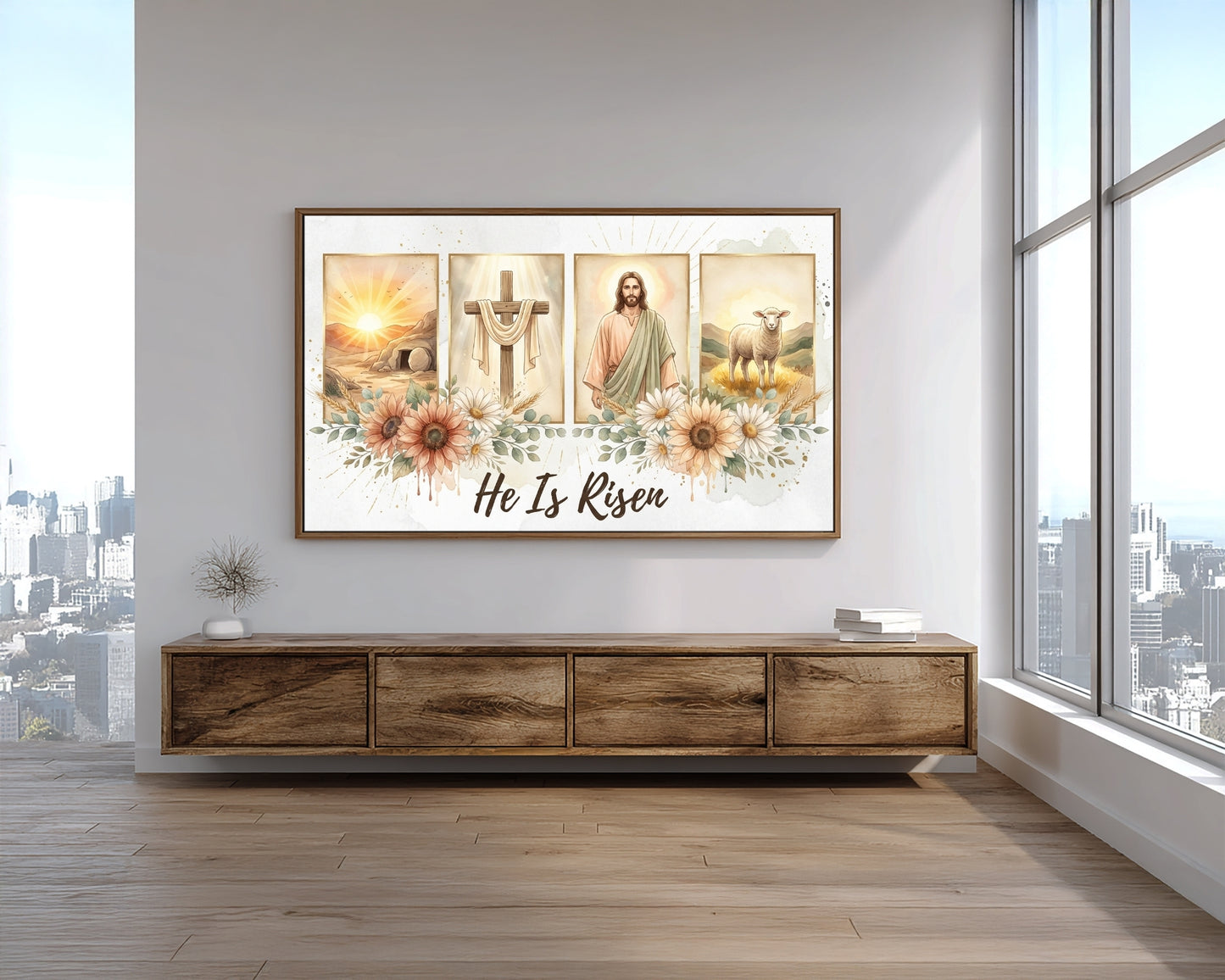 He Is Risen Easter Frame TV Art – Christian Resurrection Home Decor