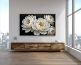 White Peony Frame TV Art – Elegant Floral TV Wall Art