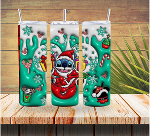 Santa Stitch 3D Christmas 20 ounce Stainless Steel Tumbler *532