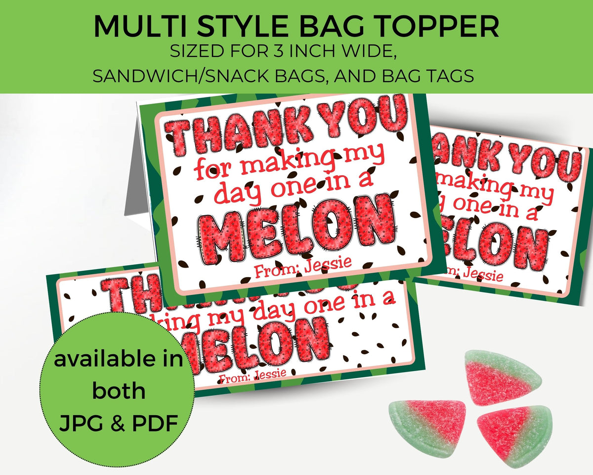 One in a Melon Thank You Canva Template Bag Topper Printable