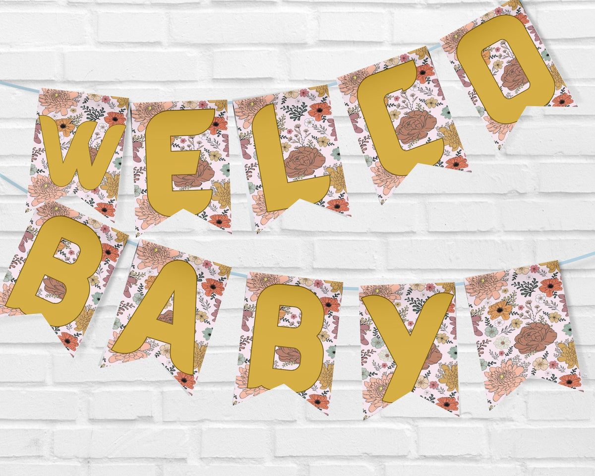 Boho Floral Digital Pennant Banner Canva Template