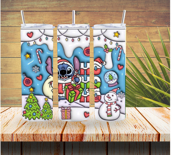Ho Ho Ho Stitch 3D Christmas 20 ounce Stainless Steel Tumbler *534