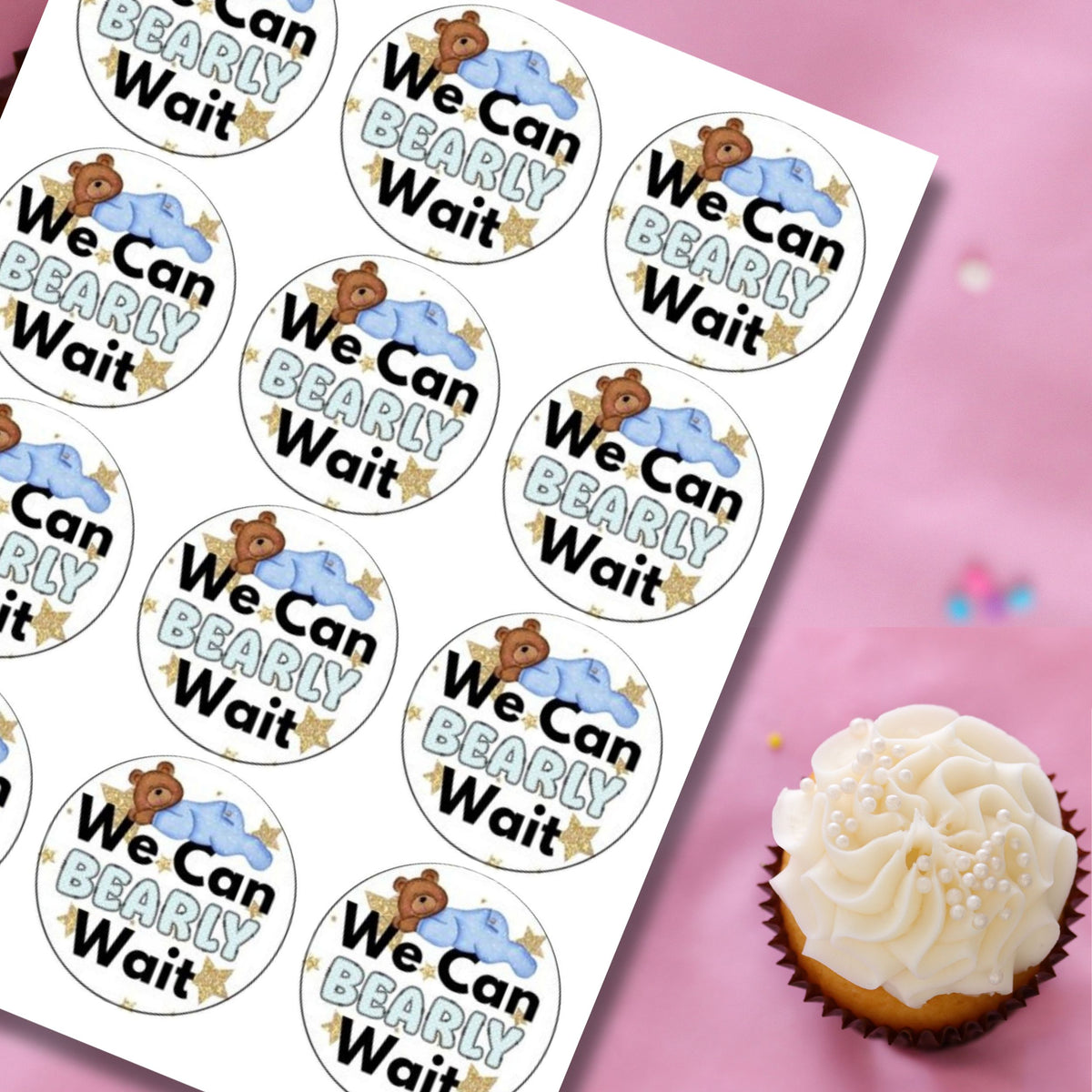 We Can Bearly Wait Cupcake Topper Printable