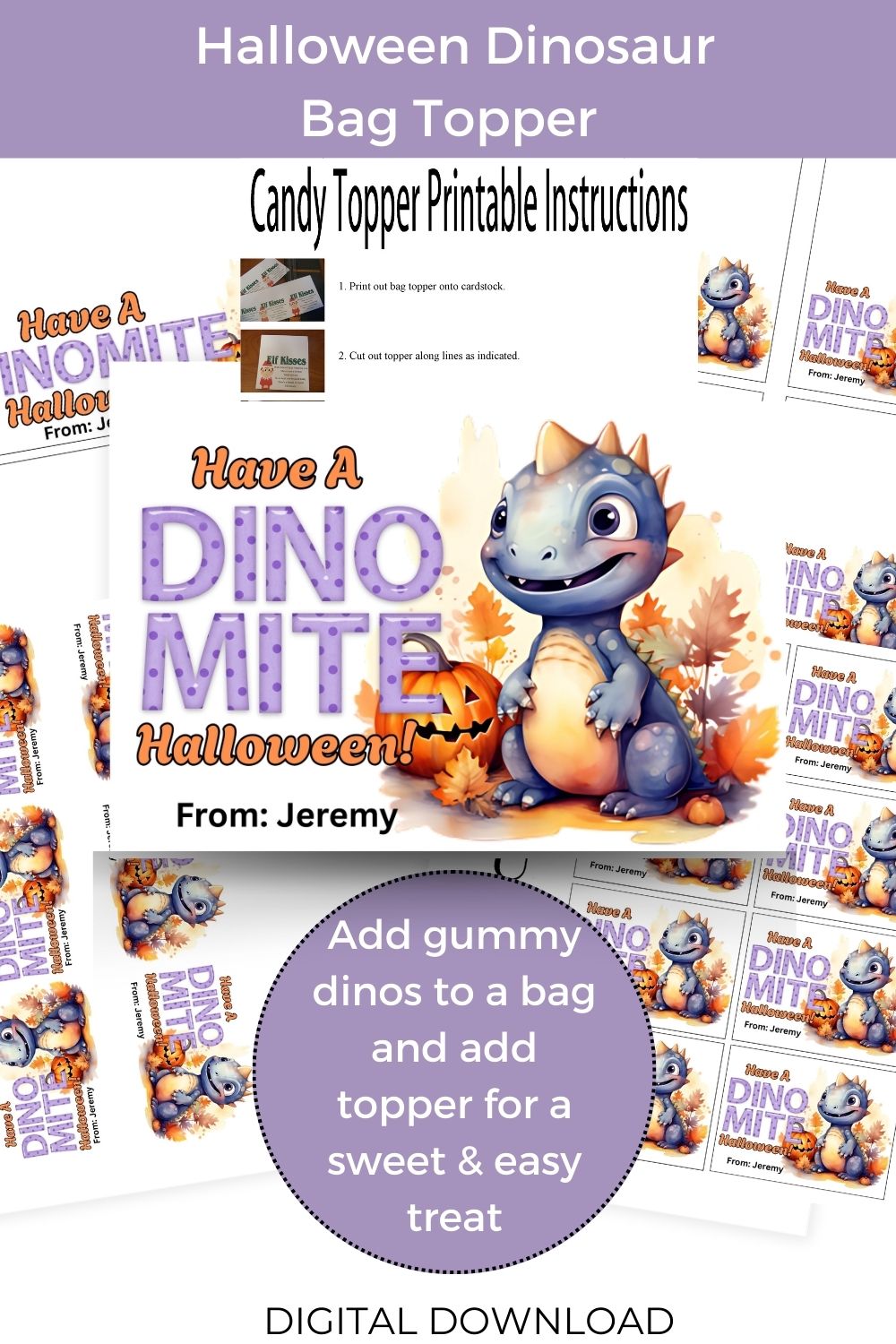 Dinomite Halloween Bag Topper Canva Template Printable