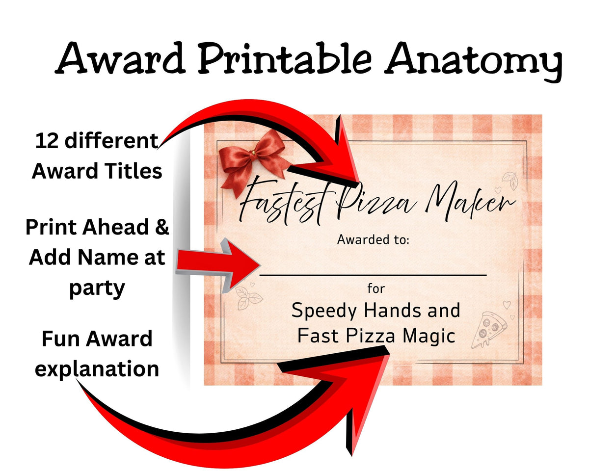 Printable award certificate for 'Fastest Pizza Maker' with decorative elements and text.