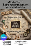 Calling all fantasy lovers and Middle-earth fans 🧙‍♂️
Announce your pregnancy with an epic Lord of the Rings baby reveal featuring a sonogram, parchment map, gold ring details, and personalized name and due date. A unique baby announcement idea for Instagram, Facebook, and Pinterest.