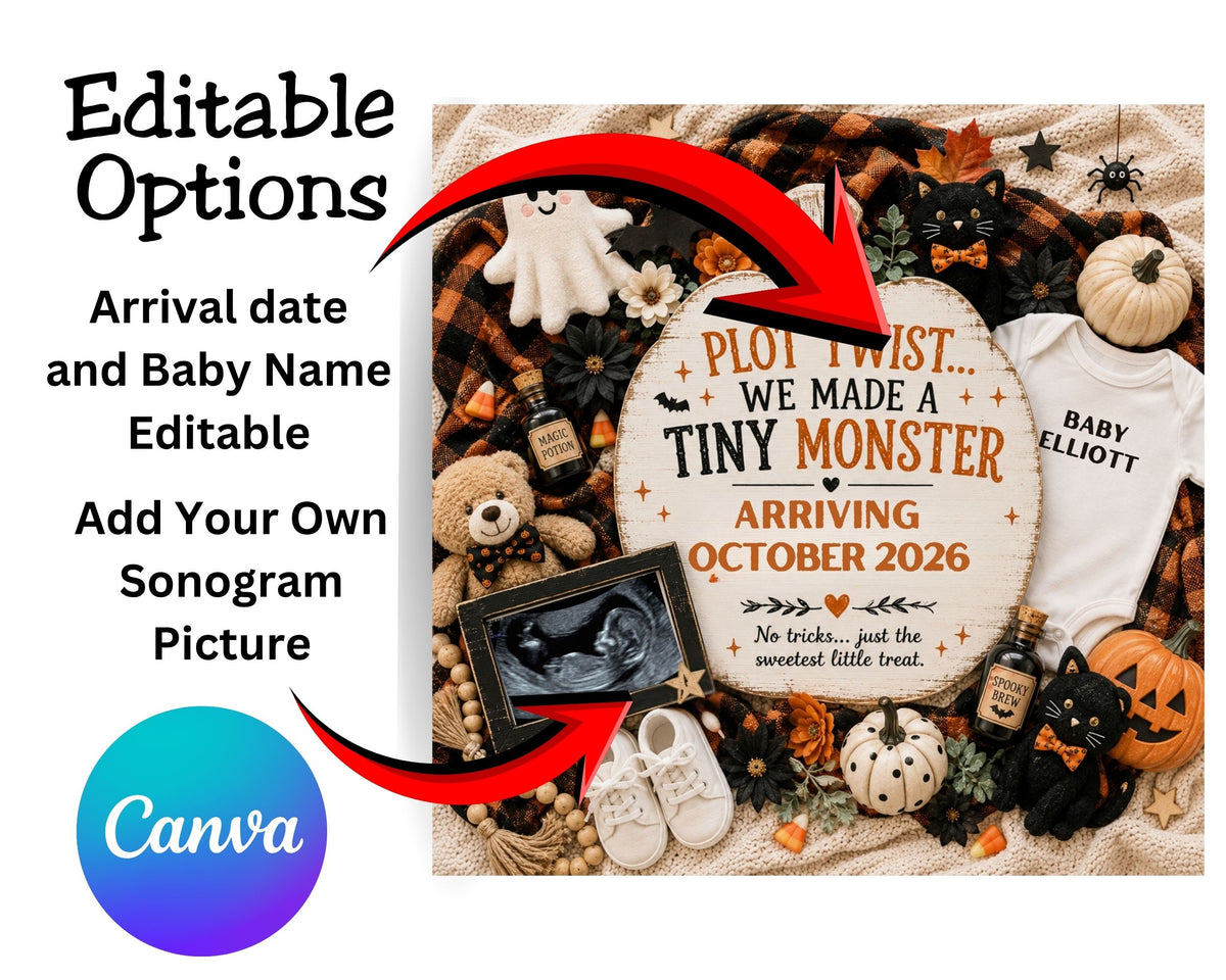 Halloween Pregnancy Announcement Canva Template