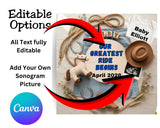 Baby-themed decorative item with text and horse figurine, featuring Canva logo.