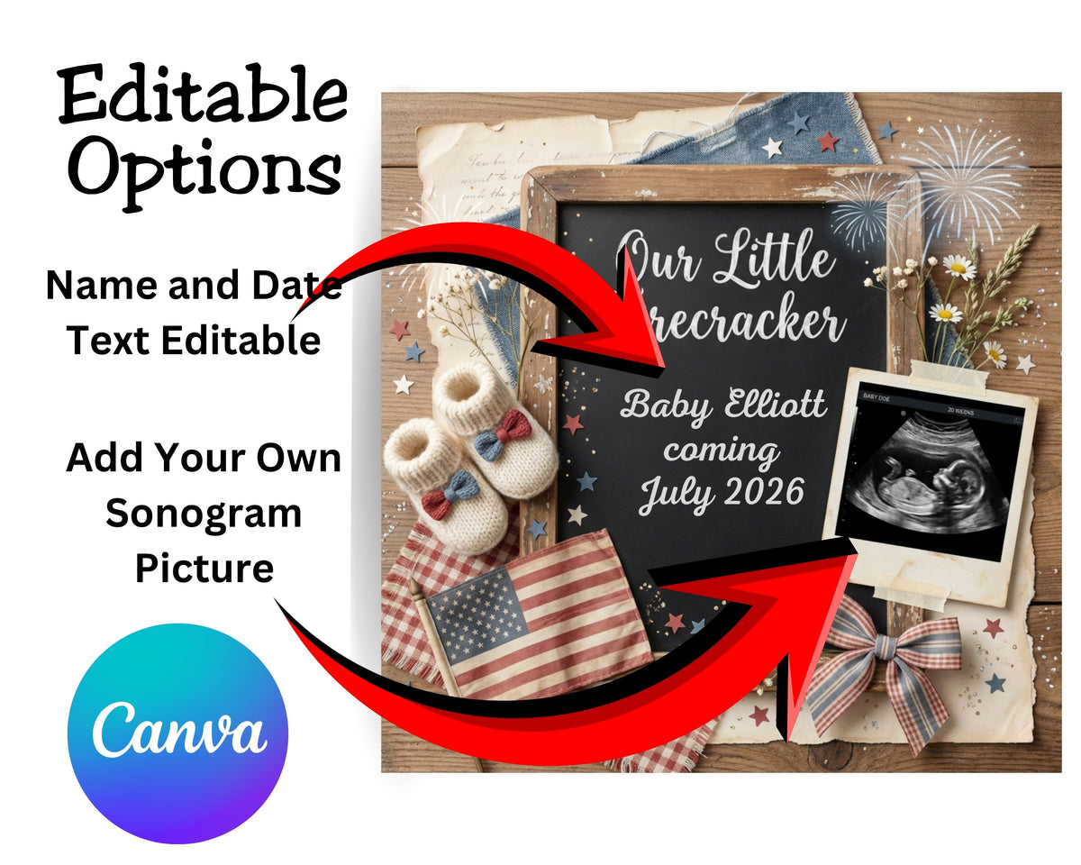Little Firecracker Baby Announcement Canva Template