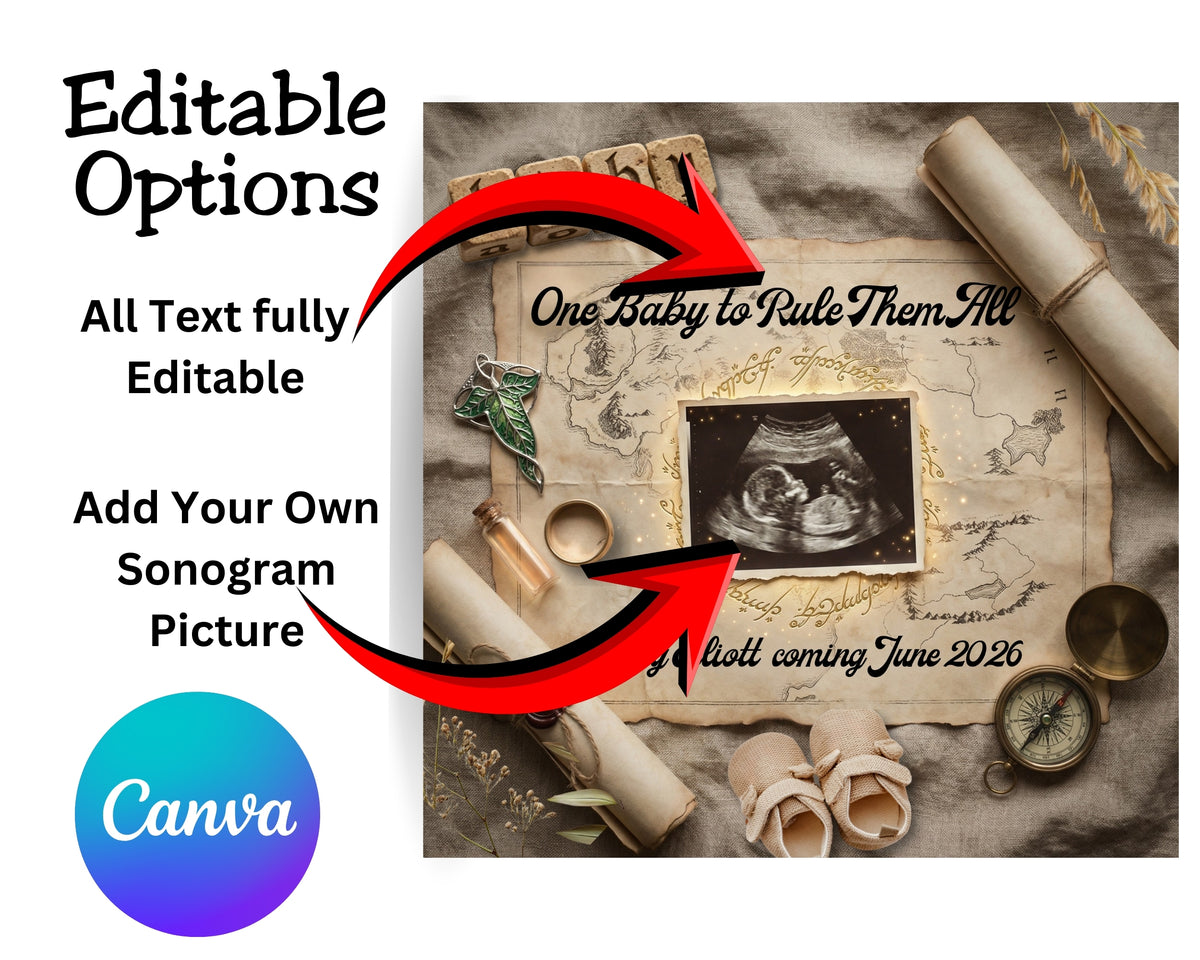 One Baby to Rule Them All Pregnancy Announcement, Lord of the Rings Baby Reveal, Fantasy Sonogram Social Media Announcement