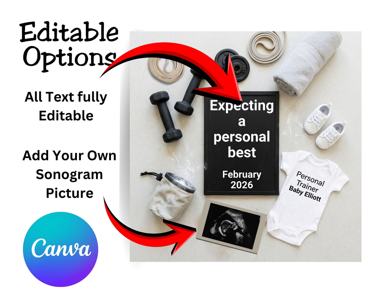 Gym Pregnancy Announcement Canva Template – Fitness Baby Reveal