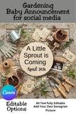 Gardening Baby Announcement Template – Editable Canva Design