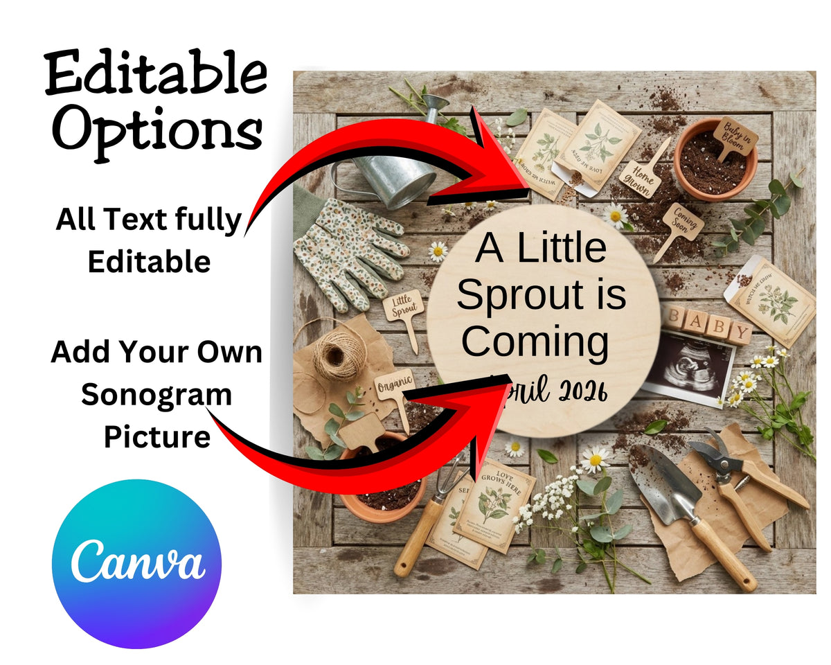 Gardening Baby Announcement Template – Editable Canva Design