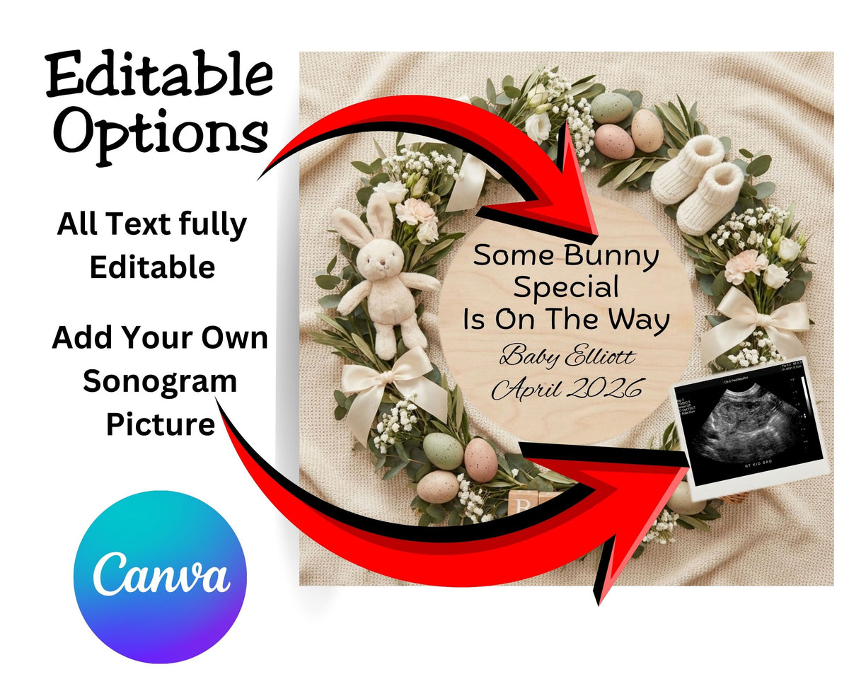 Some Bunny Special Easter Pregnancy Announcement Canva Template