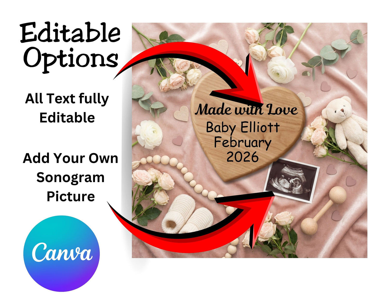 Made with Love Valentine Baby Announcement Canva Template