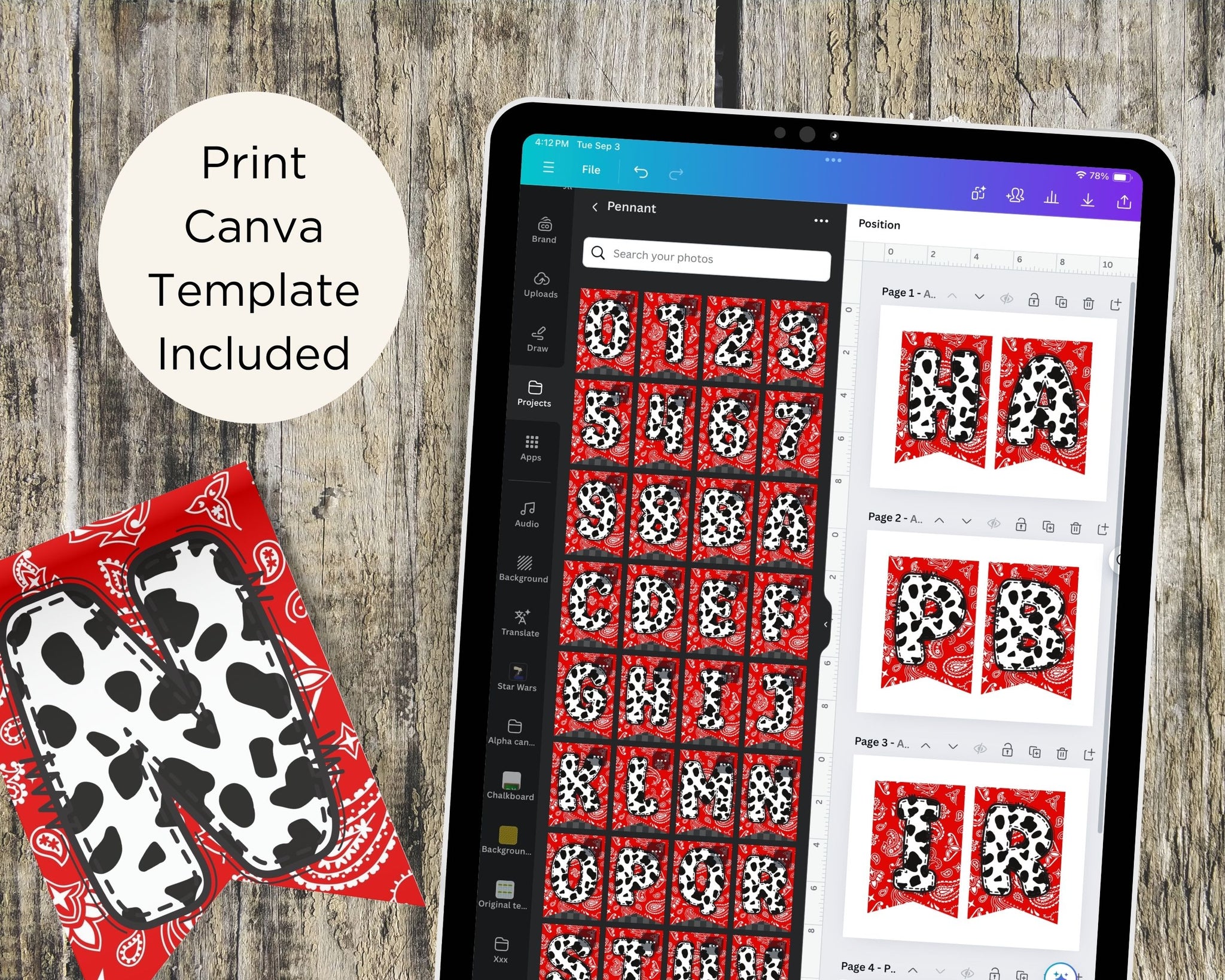 Cow Red Bandana Pennant Banner Printable – DIY Party Mom, image size:2048x1638