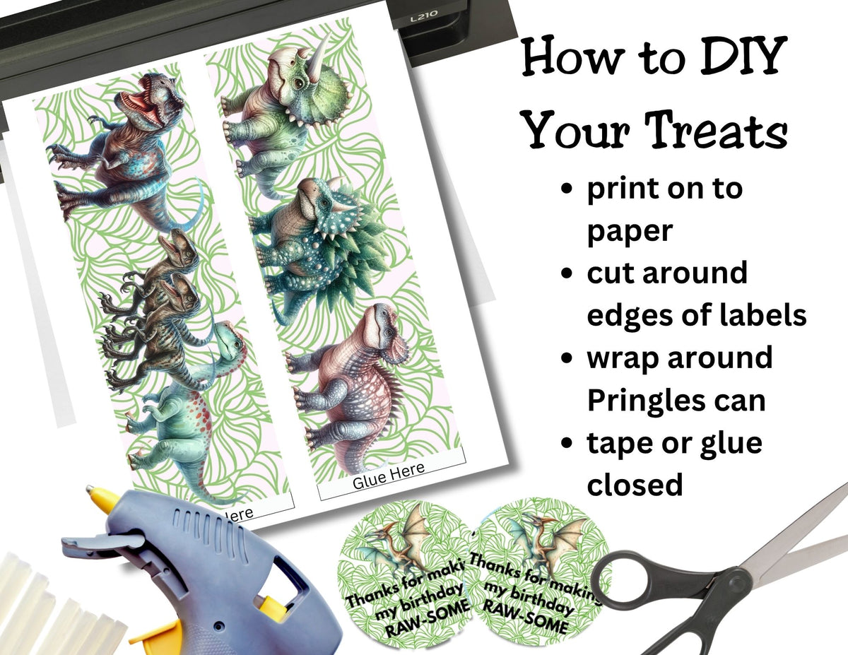 Dinosaur Pringles Can Label Printable – Kids Birthday Party Favor