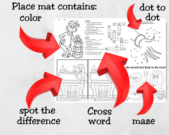 Grinch Activity Placemat Printable