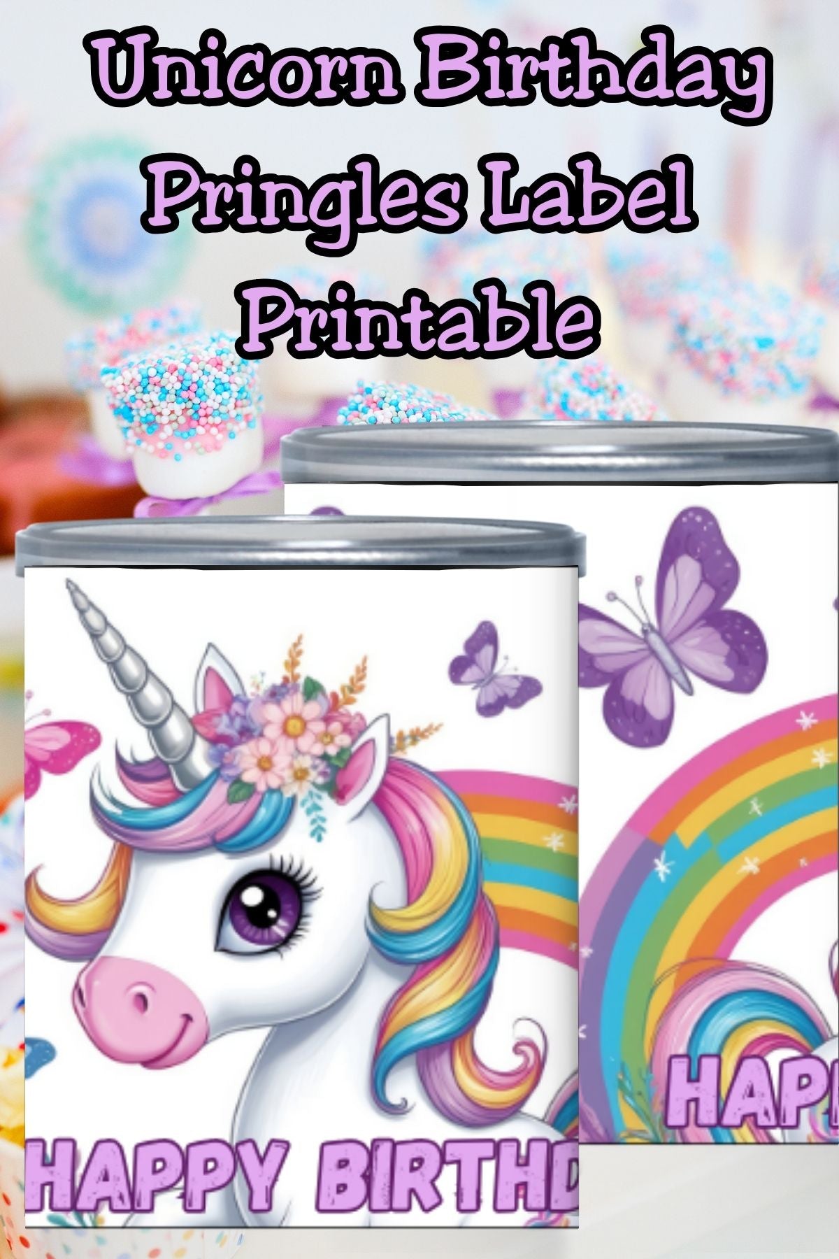 Unicorn Rainbow Pringles Labels Printable Party Favors