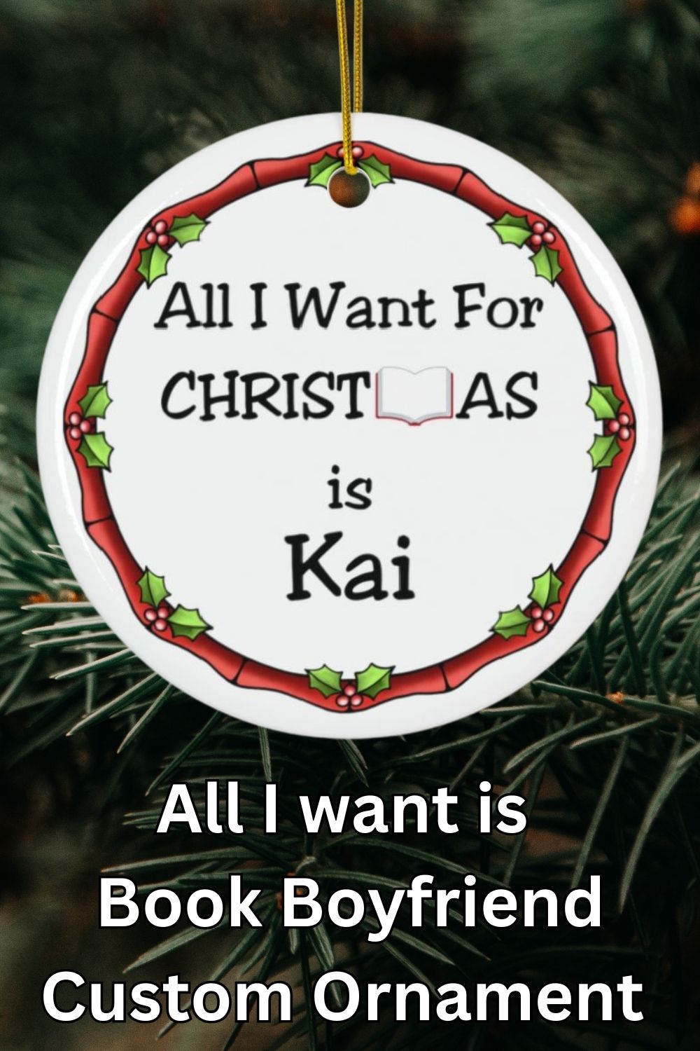 Personalized Book Boyfriend Christmas Ornament for Book Lovers