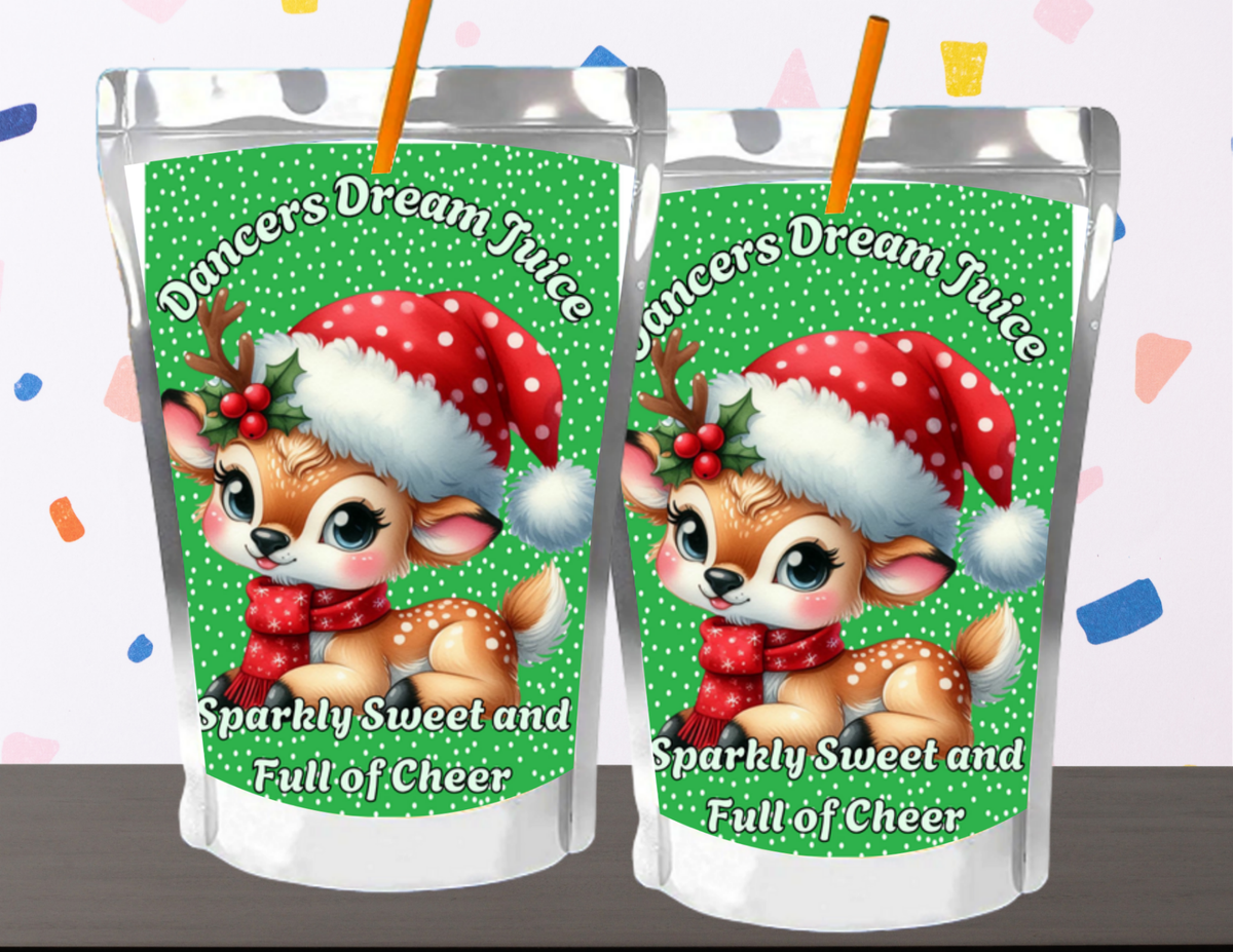 Reindeer Capri Sun Labels – Printable Christmas Drink Pouch Stickers for Kids