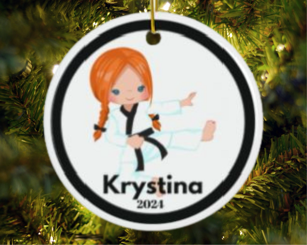 Girl Karate Player Custom Name Christmas Ornament
