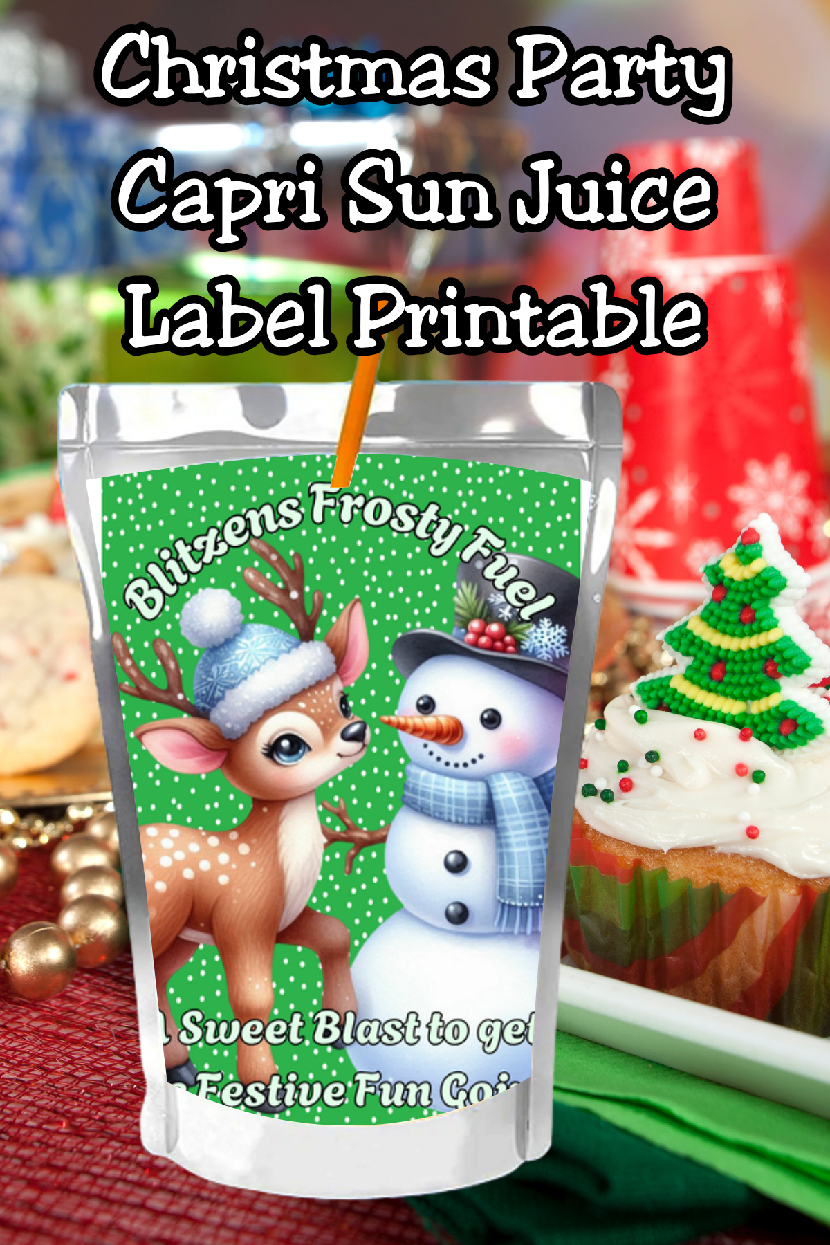 Reindeer Capri Sun Labels – Printable Christmas Drink Pouch Stickers for Kids