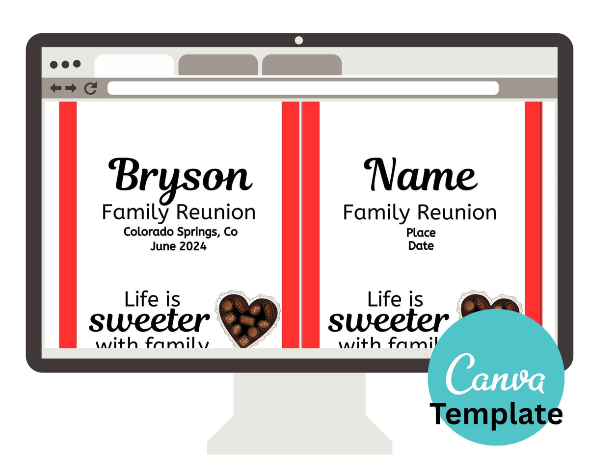 Life is Sweeter Family Reunion Personalized Candy Bar Wrapper Canva Template