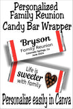 Life is Sweeter Family Reunion Personalized Candy Bar Wrapper Canva Template