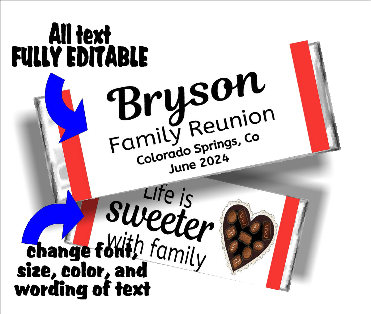 Life is Sweeter Family Reunion Personalized Candy Bar Wrapper Canva Template