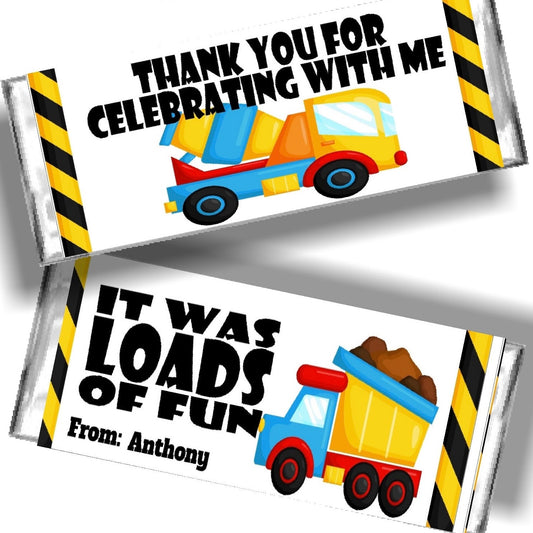 Construction Party Thank You Candy Bar Wrapper Personalizable Printable