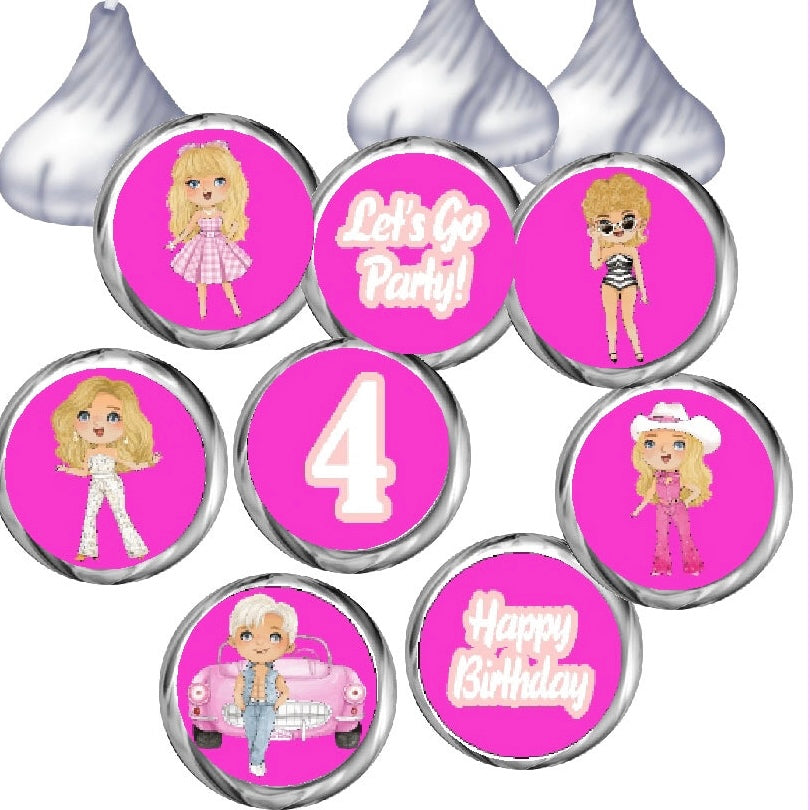 Barbie Birthday Hershey Kiss Labels Ages 1-16, 18, 21