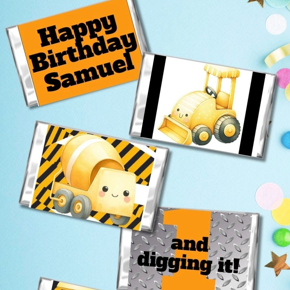Cute Construction Personalized Mini Candy Bar Wrapper Printable Labels