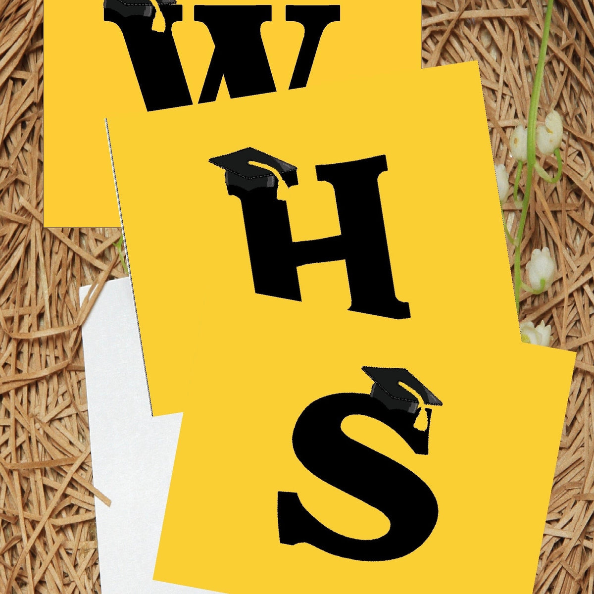 Black and Gold School Colors Monogram Graduation Printable Notecards