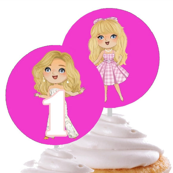 Barbie Birthday Cupcake Toppers Ages 1-16, 18, 21