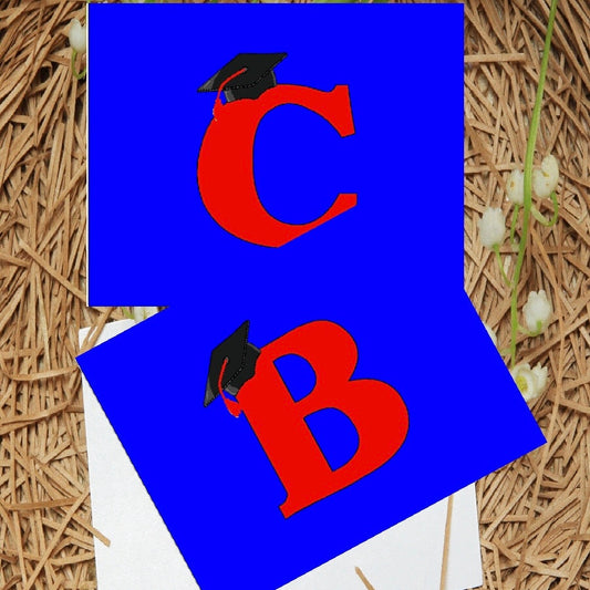 Blue and Red School Colors Monogram Graduation Printable Notecards