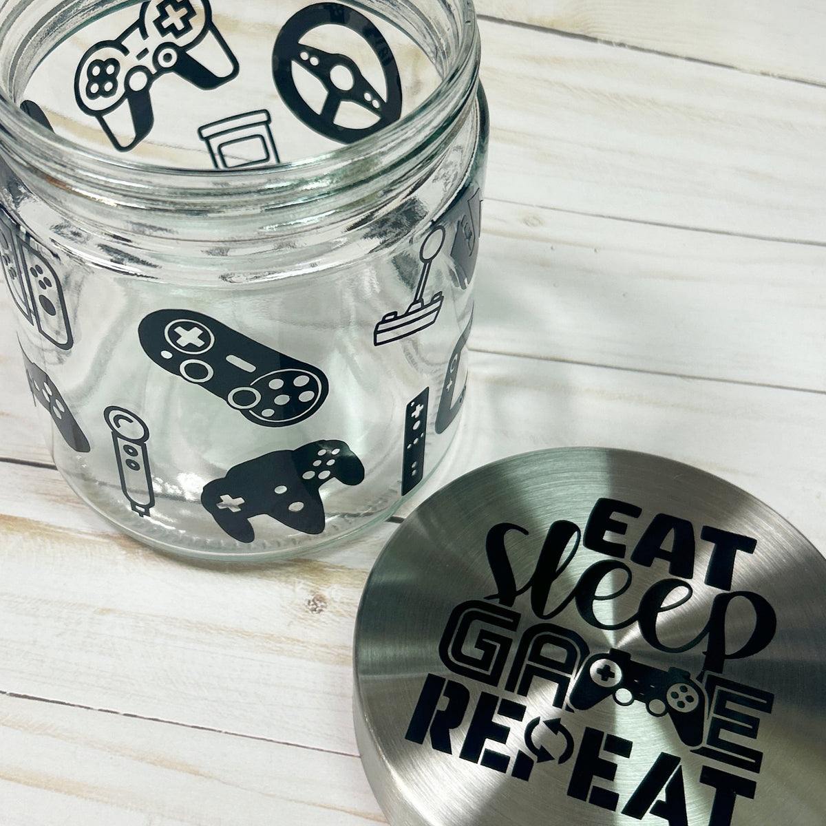 Eat Sleep Game Repeat Video Gamer Candy Jar