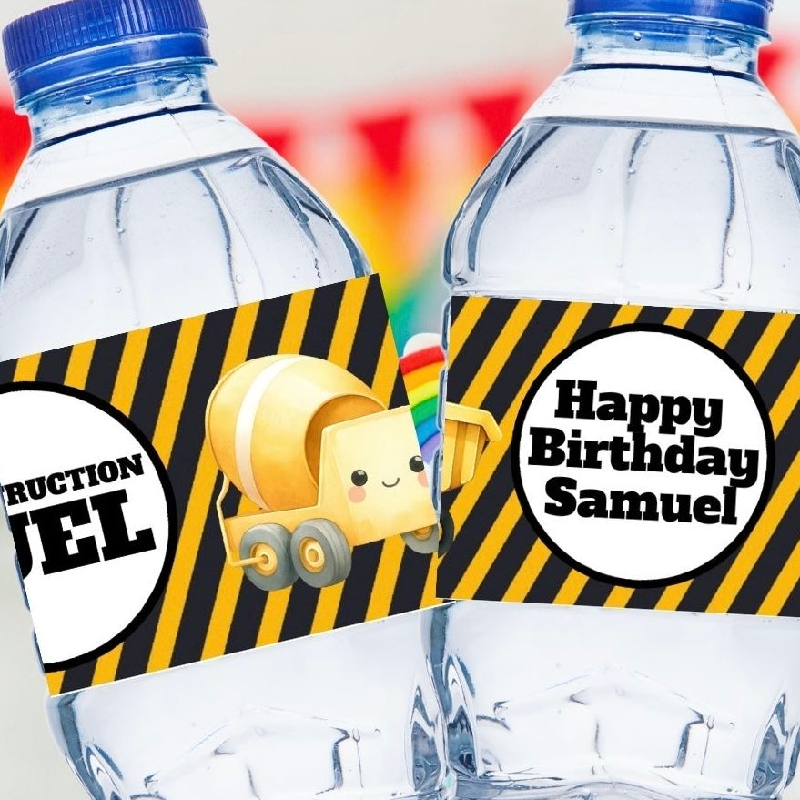 Cute Construction Personalizable Water Bottle Label Printable