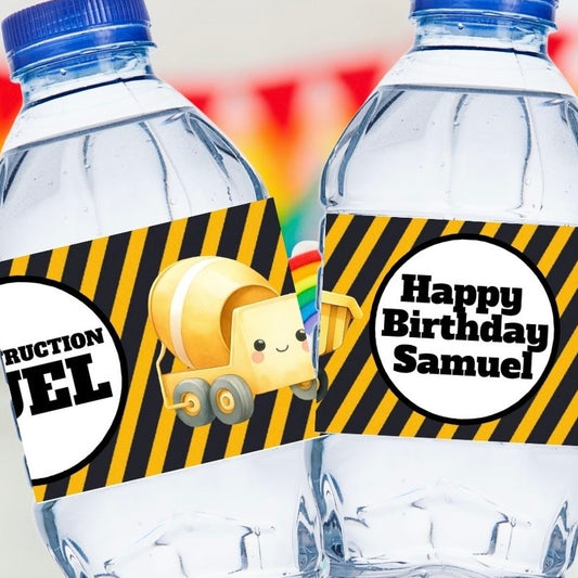Cute Construction Personalizable Water Bottle Label Printable