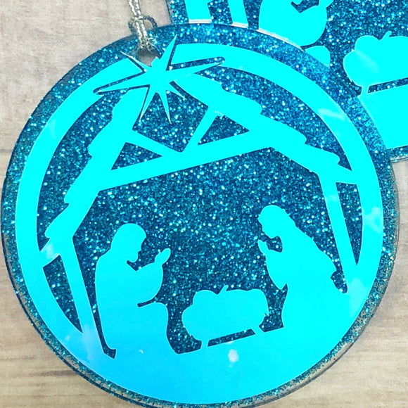 Christmas Nativity Glitter Acrylic Christmas Ornament
