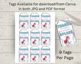 Little Mermaid Custom Name Thank You Gift Tag Canva Template Printable