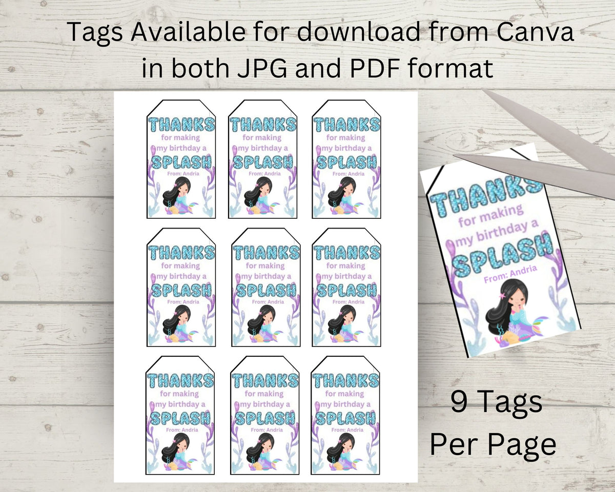 Little Mermaid Custom Name Thank You Gift Tag Canva Template Printable