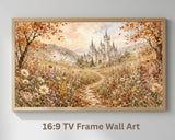 Autumn Fairytale Castle TV Art, Fall Castle Landscape Digital Download, Watercolor Frame TV Art, Cozy Fantasy Wall Decor