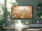 Autumn Fairytale Castle TV Art, Fall Castle Landscape Digital Download, Watercolor Frame TV Art, Cozy Fantasy Wall Decor